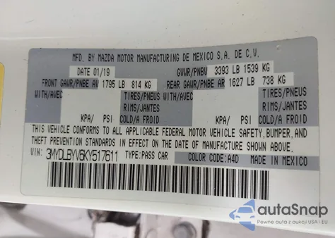 2019 Toyota Yaris Le from USA, damaged, VIN 3MYDLBYV6KY517611